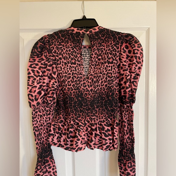 Topshop Leopard Print Shirred Blouse in Pink and Black - Picture 6 of 9